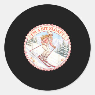 Een beetje slordige vrouwen skien grap skister mei ronde sticker
