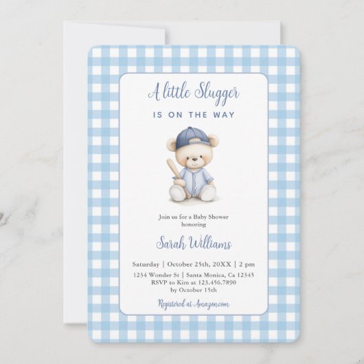Een beetje Slugger Beer Baby shower Boy Invitation Kaart (Voorkant)