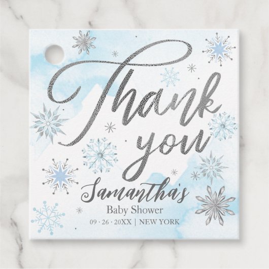 Een beetje sneeuwblauw Baby shower Dank u Bedankjes Labels (Voorkant)