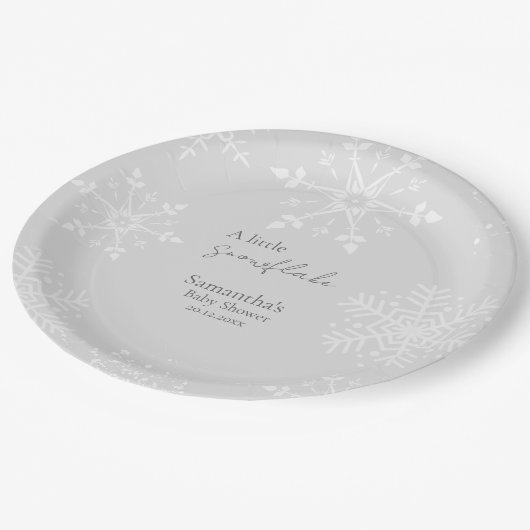 Een beetje Sneeuwvlok Baby shower grijs Papieren Bordje (Gekanteld)
