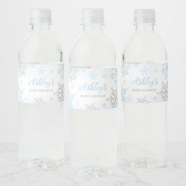 Een beetje sneeuwvlok blauw Baby shower Waterfles Etiket