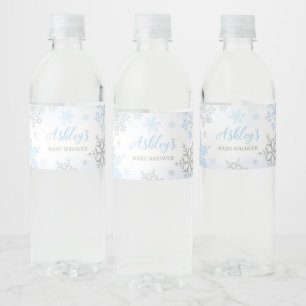 Een beetje sneeuwvlok blauw Baby shower Waterfles Etiket