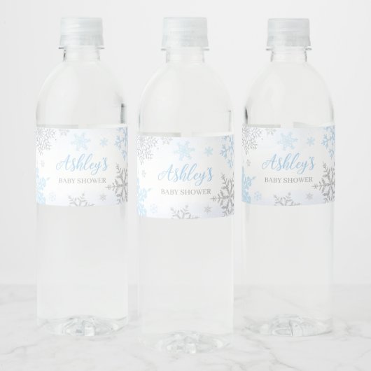 Een beetje sneeuwvlok blauw Baby shower Waterfles Etiket (Flessen)