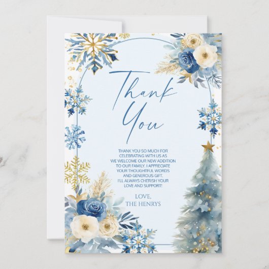 Een beetje sneeuwvlok blauw winter Baby shower Bedankkaart (Voorkant)