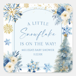 Een beetje sneeuwvlok blauw winter Baby shower Vierkante Sticker