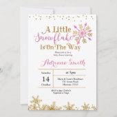 Een beetje sneeuwvlok is onderweg naar baby shower kaart (Voorkant)