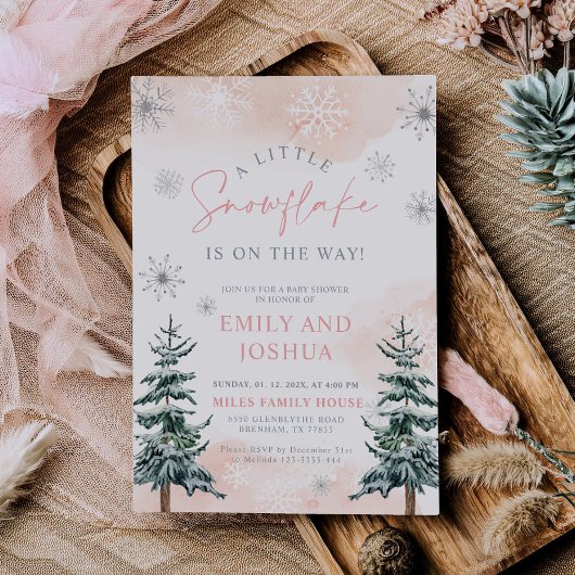 Een beetje sneeuwvlok is op de weg douche uitnodig kaart