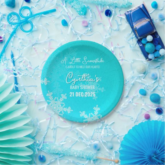 Een beetje sneeuwvlok minimalistisch blauw patroon papieren bordje (Feest)