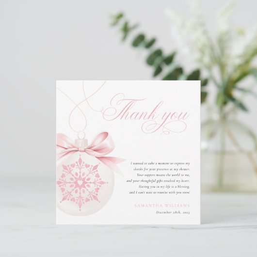 Een beetje sneeuwvlok roze Baby shower dank je kaa Bedankkaart (Staand voorkant)