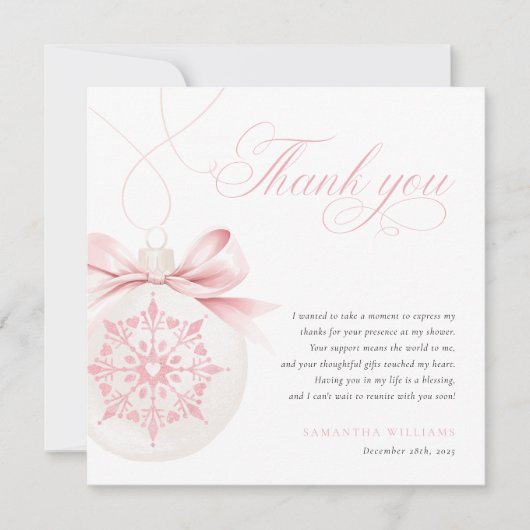 Een beetje sneeuwvlok roze Baby shower dank je kaa Bedankkaart (Voorkant)