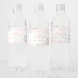 Een beetje sneeuwvlok roze Baby shower Waterfles Etiket