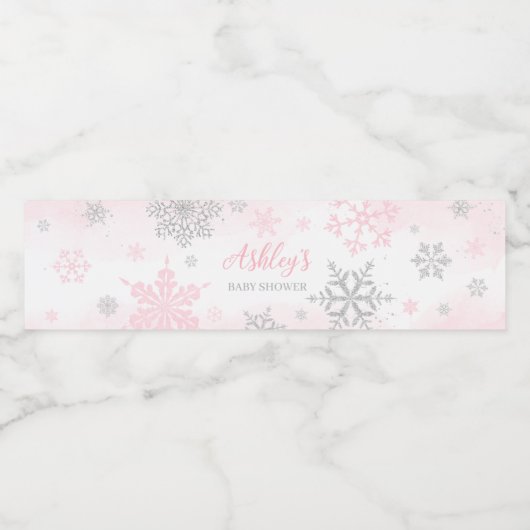 Een beetje sneeuwvlok roze Baby shower Waterfles Etiket (Enkel label)