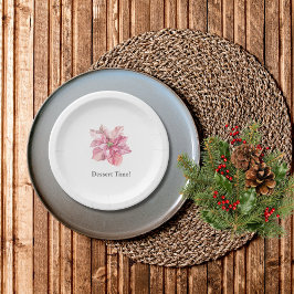 Een beetje sneeuwvlok roze poinsettia dessert papieren bordje