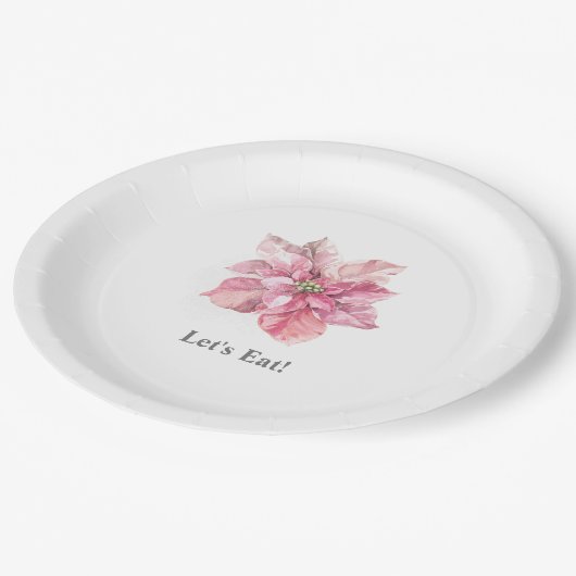 Een beetje sneeuwvlok roze poinsettia laat eten papieren bordje (Gekanteld)