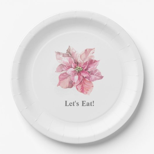 Een beetje sneeuwvlok roze poinsettia laat eten papieren bordje (Voorkant)
