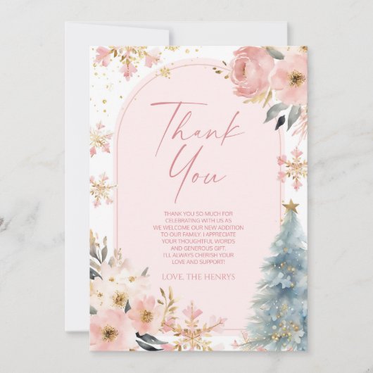 Een beetje sneeuwvlok roze winter Baby shower Bedankkaart (Voorkant)