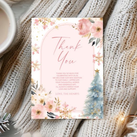 Een beetje sneeuwvlok roze winter Baby shower Bedankkaart