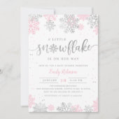 Een beetje sneeuwvlok roze zilveren Baby shower Kaart (Voorkant)