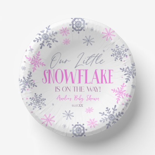 Een beetje sneeuwvlok winterroze Baby shower Papieren Kommen (Voorkant)