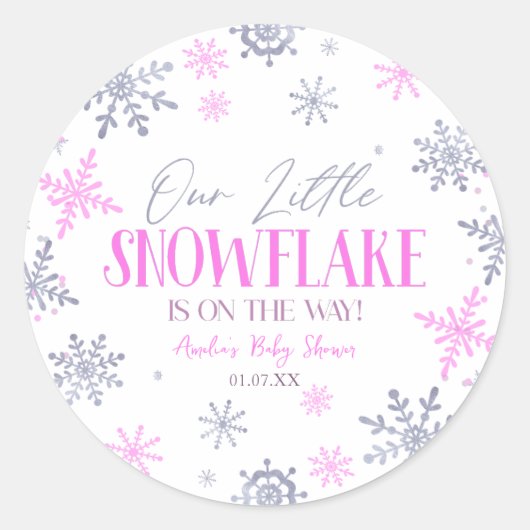 Een beetje sneeuwvlok winterroze Baby shower Ronde Sticker (Voorkant)
