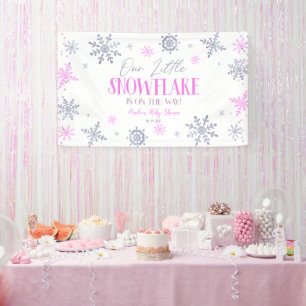 Een beetje sneeuwvlok winterroze Baby shower Spandoek