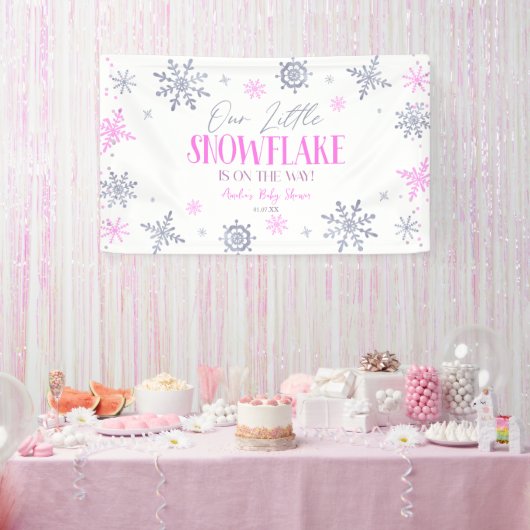 Een beetje sneeuwvlok winterroze Baby shower Spandoek (Feest)