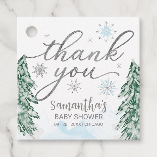 Een beetje sneeuwvlokken Baby shower Blauw Dank je Bedankjes Labels (Voorkant)
