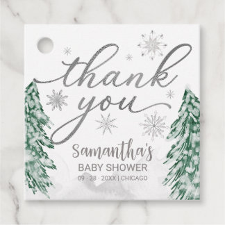 Een beetje sneeuwvlokken Baby shower Grijs Dank je Bedankjes Labels