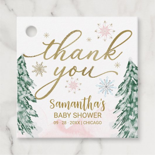 Een beetje sneeuwvlokken Baby shower Roze Dank je Bedankjes Labels (Voorkant)