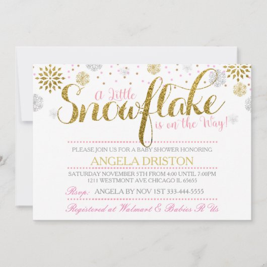 Een beetje sneeuwvlokken baby shower uitnodiging r (Voorkant)