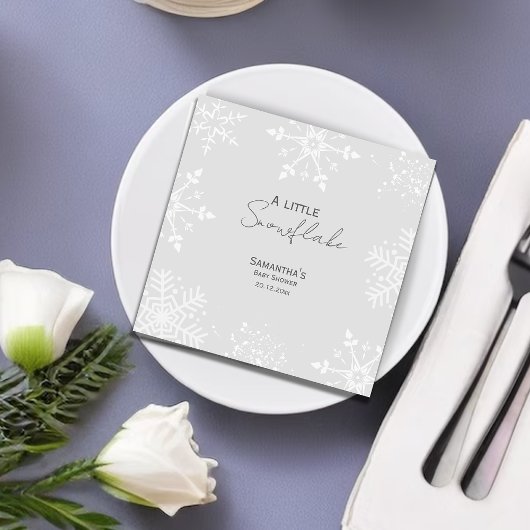 Een beetje Snowflake Baby shower Grey Servet