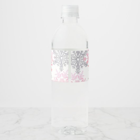 Een beetje Snowflake baby shower Waterfles Etiket (Achterkant)