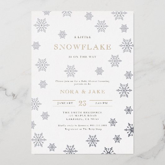 Een beetje Snowflake Genderneutraal Baby shower Folie Uitnodiging (Voorkant)