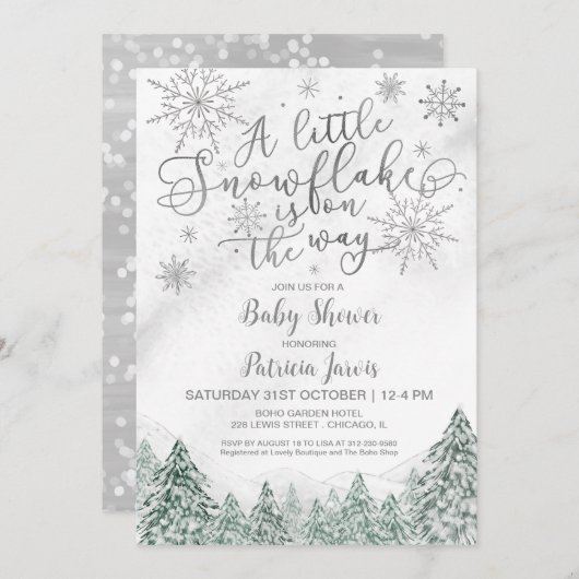 Een beetje Snowflake Grey Baby shower Kaart (Voorkant / Achterkant)