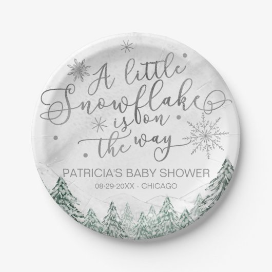 Een beetje Snowflake Grey Baby shower Papieren Bordje (Voorkant)