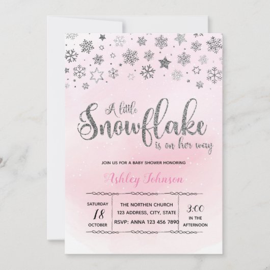 Een beetje snowflake is op weg naar een uitnodigin kaart (Voorkant)