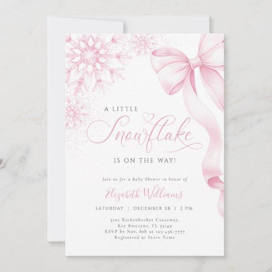 Een beetje Snowflake Pink Bow Baby shower Kaart (Voorkant)