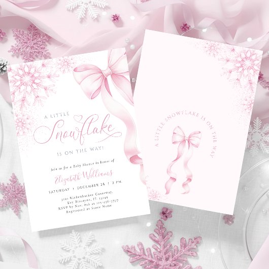 Een beetje Snowflake Pink Bow Baby shower Kaart