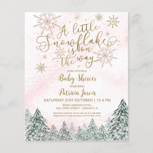 Een beetje Snowflake Roze Baby shower (Voorkant)