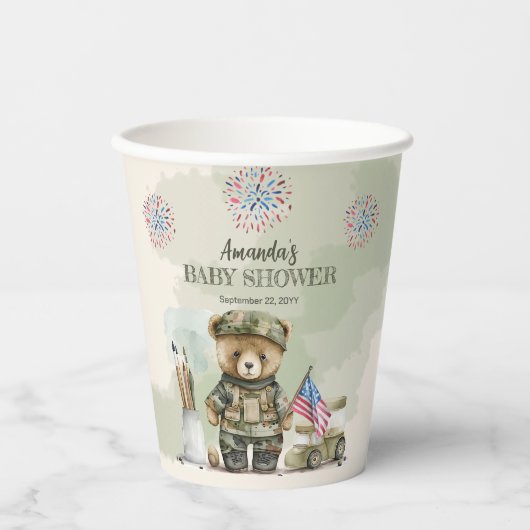 Een beetje soldaat jongen teddybeer Baby shower Papieren Bekers (Voorkant)
