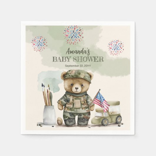 Een beetje soldaat jongen teddybeer Baby shower Servet (Voorkant)