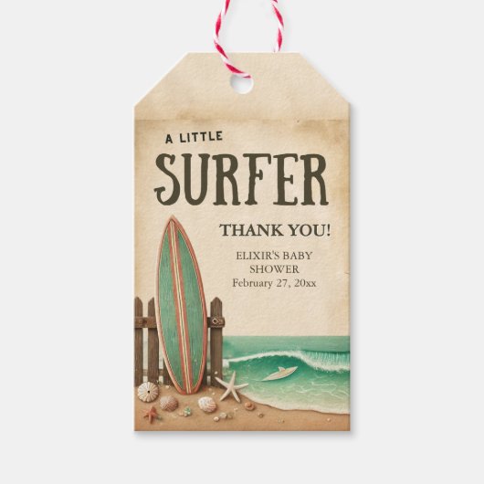 Een beetje Surfer  Baby shower Cadeaulabel (Voorkant)