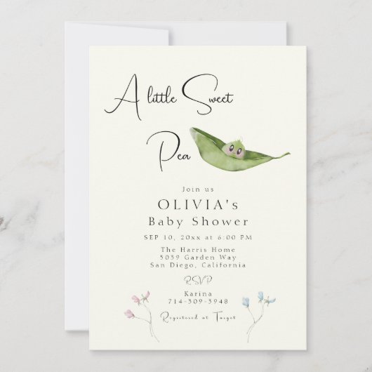 Een beetje Sweet Pea Baby shower Kaart (Voorkant)