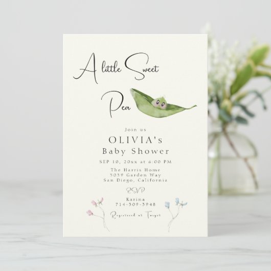 Een beetje Sweet Pea Baby shower Kaart (Staand voorkant)