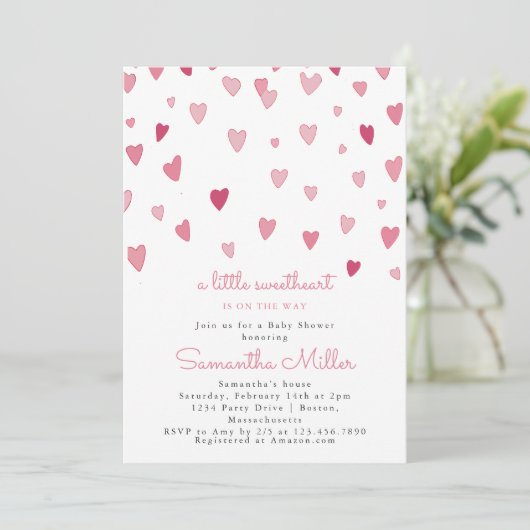 Een beetje Sweetheart Pink Hearts Baby shower Kaart (Staand voorkant)