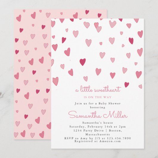 Een beetje Sweetheart Pink Hearts Baby shower Kaart (Voorkant / Achterkant)