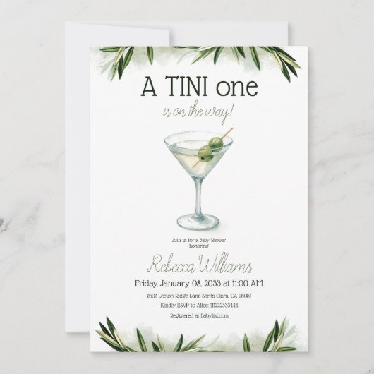 Een beetje Tini One Martini en Olive Baby shower Kaart (Voorkant)