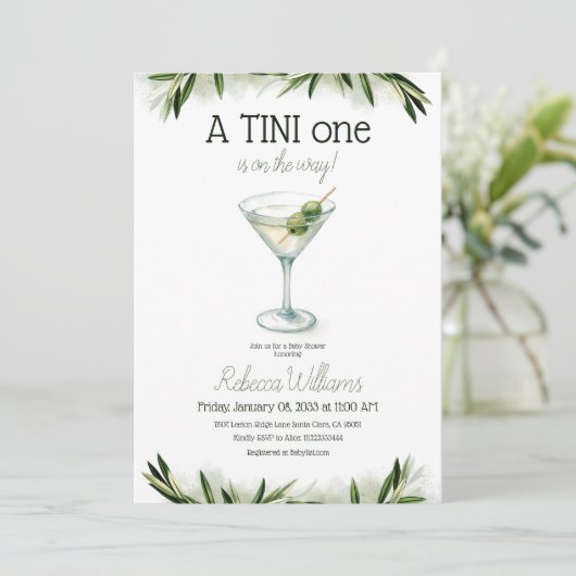 Een beetje Tini One Martini en Olive Baby shower Kaart (Staand voorkant)