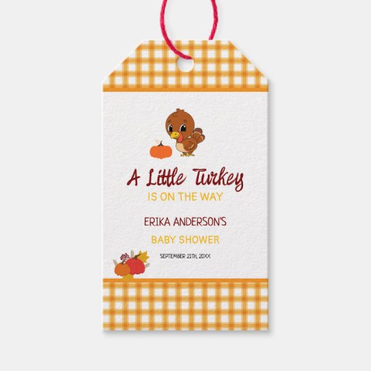 Een beetje Turkije Herfst Thanksgiving Baby shower Cadeaulabel (Voorkant)