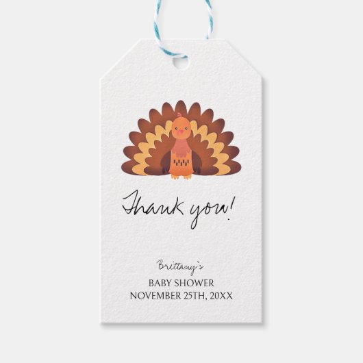 Een beetje Turkije Thanksgiving Baby shower Cadeaulabel (Voorkant)